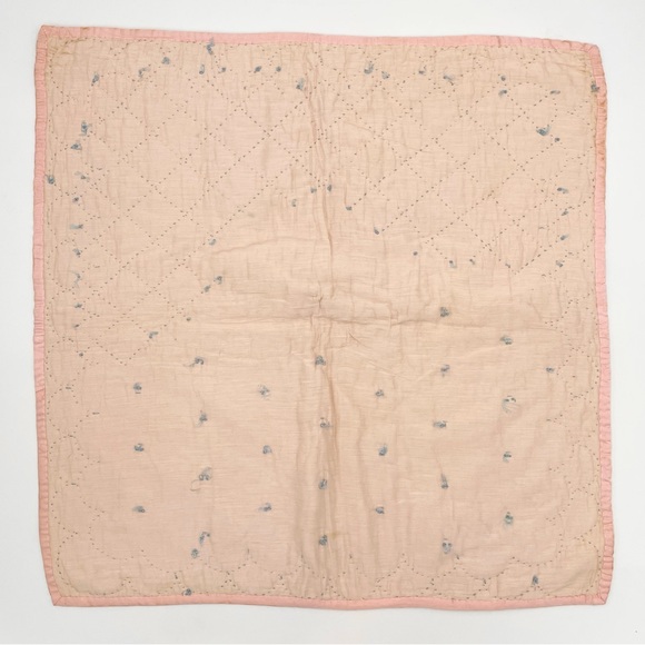 Vintage Baby Quilt Blanket Wounded Bird Handmade Embroidered Peach Pink Bow Girl - Picture 2 of 15